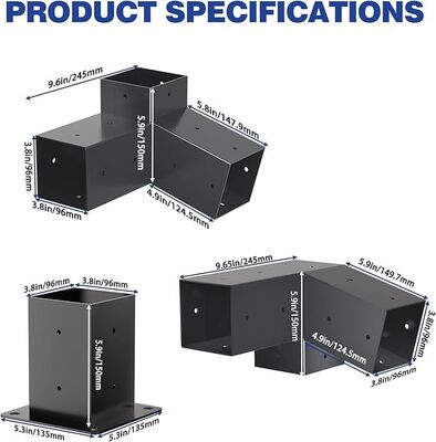 کیت سخت‌افزار پرگولا در فضای باز – براکت‌های فلزی زاویه‌دار ۳ طرفه ۴×۴ اینچ